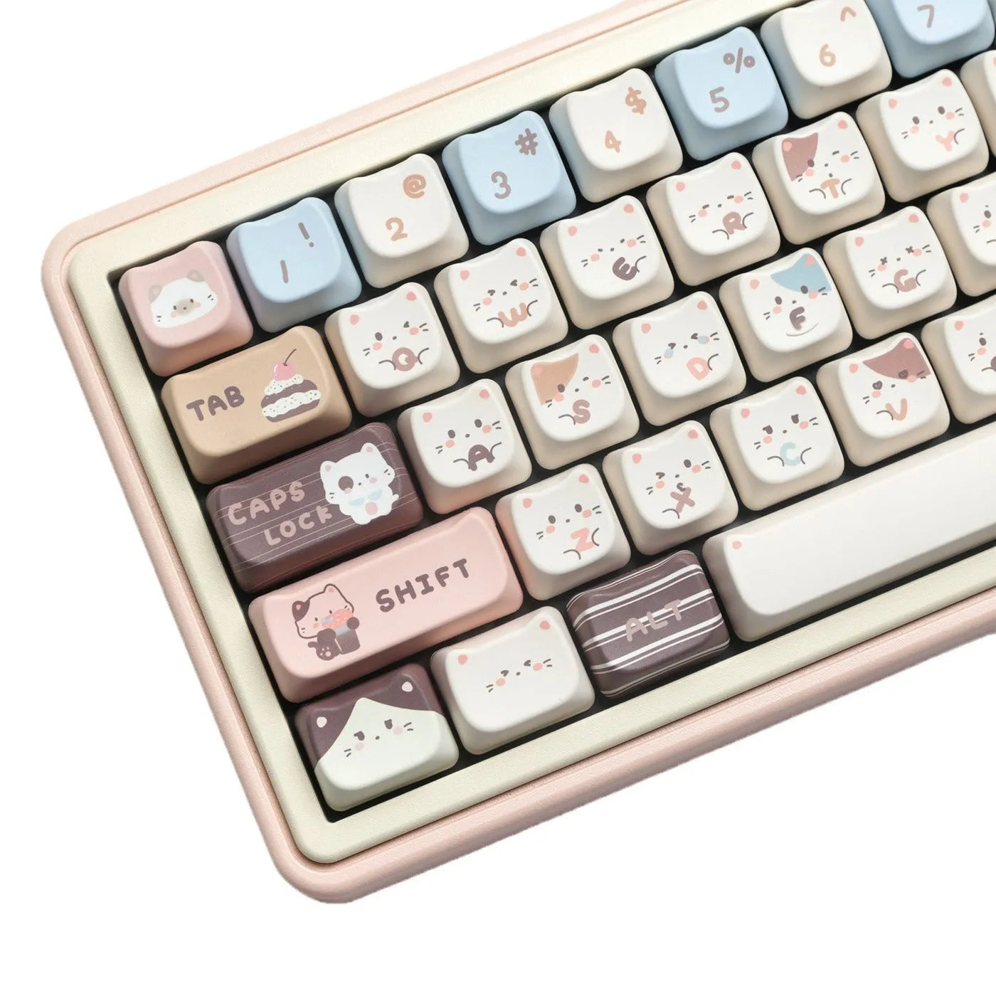 Sea Salt Cat themed PBT keycap set for mechanical keyboards with 7u space bar supplement