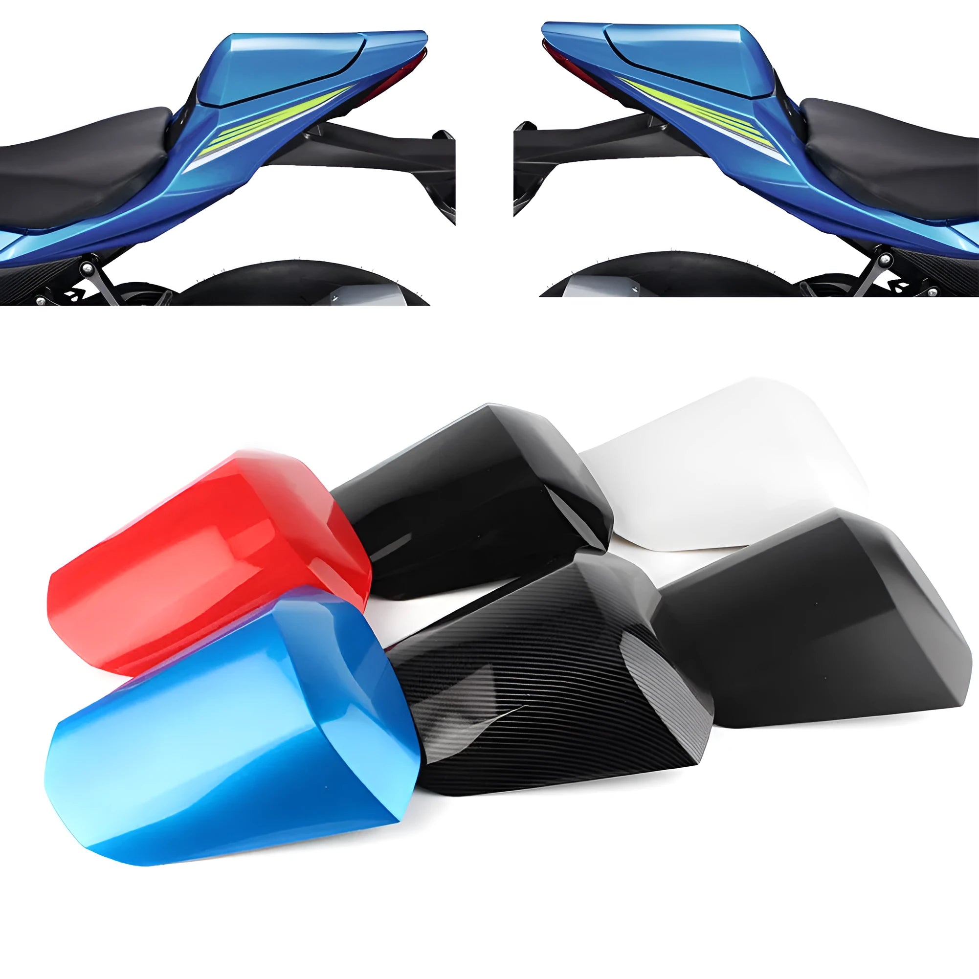 GSXR1000 motorcycle rear cowl seat cover in ABS plastic shown in selected colour