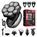 Black rechargeable 6-in-1 hair clippers and shaver kit with multiple grooming attachments