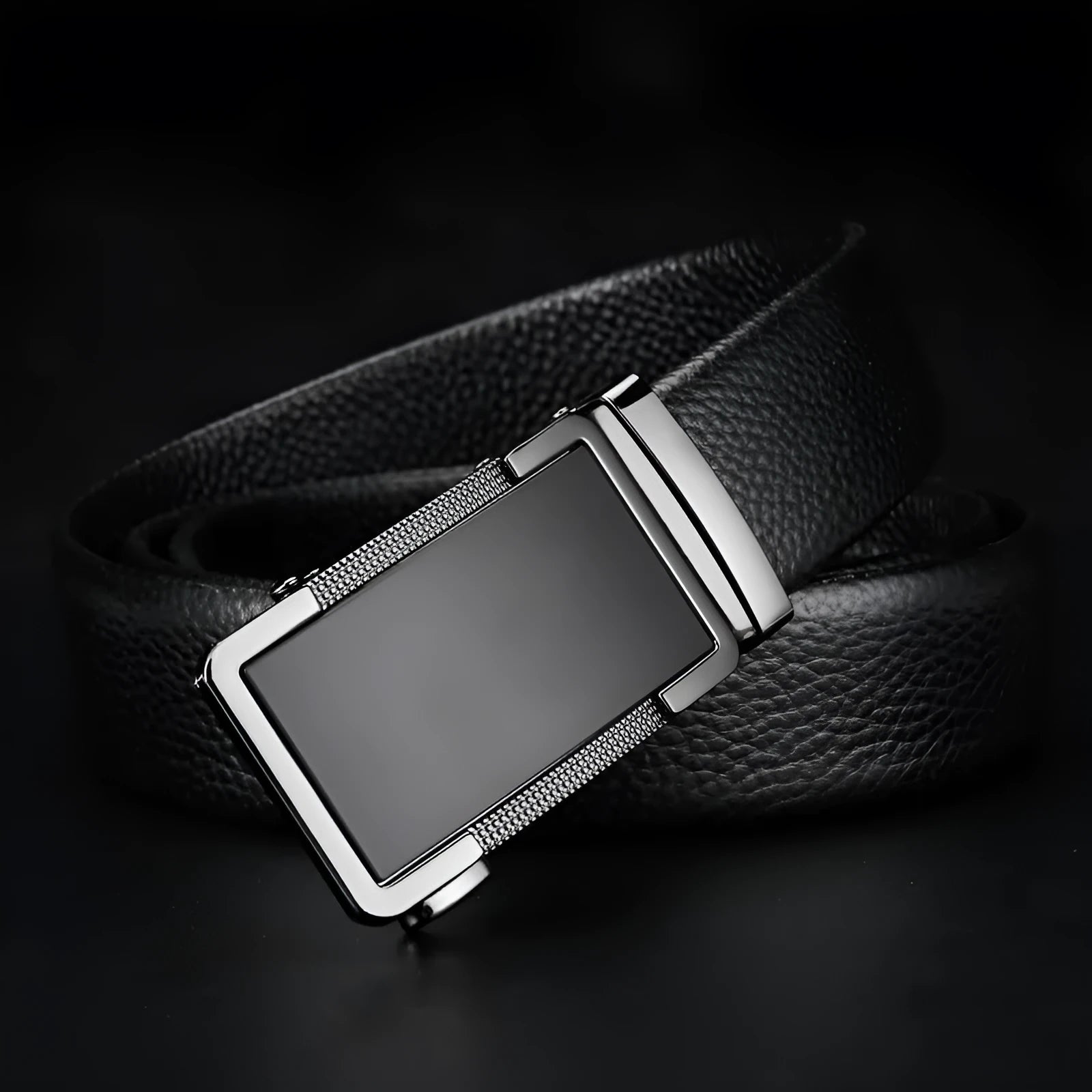 Men's automatic buckle leather belt in gold, gun black, or silver with alloy buckle