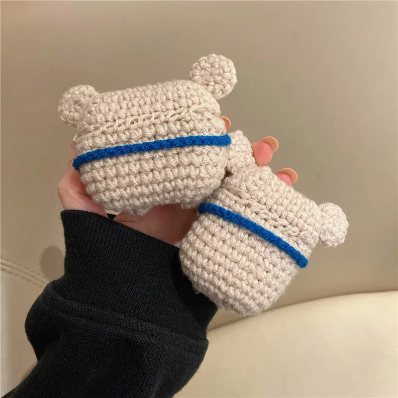 Hand-knitted koala bear backpack design earphone cover for AirPods charging case protection