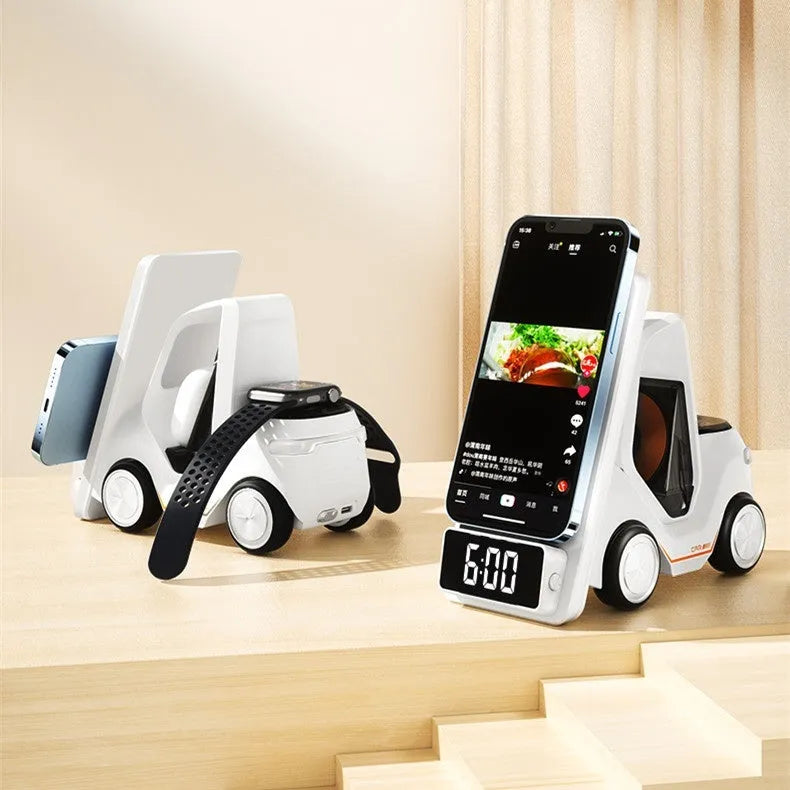15W three-in-one wireless fast charging bracket in grey, orange, white, or yellow colour