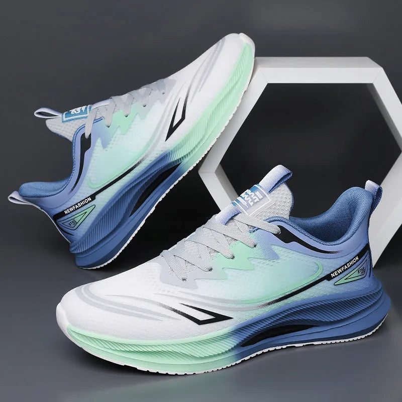 Men's low-top casual shoes in gray-green with mesh upper and rubber sole