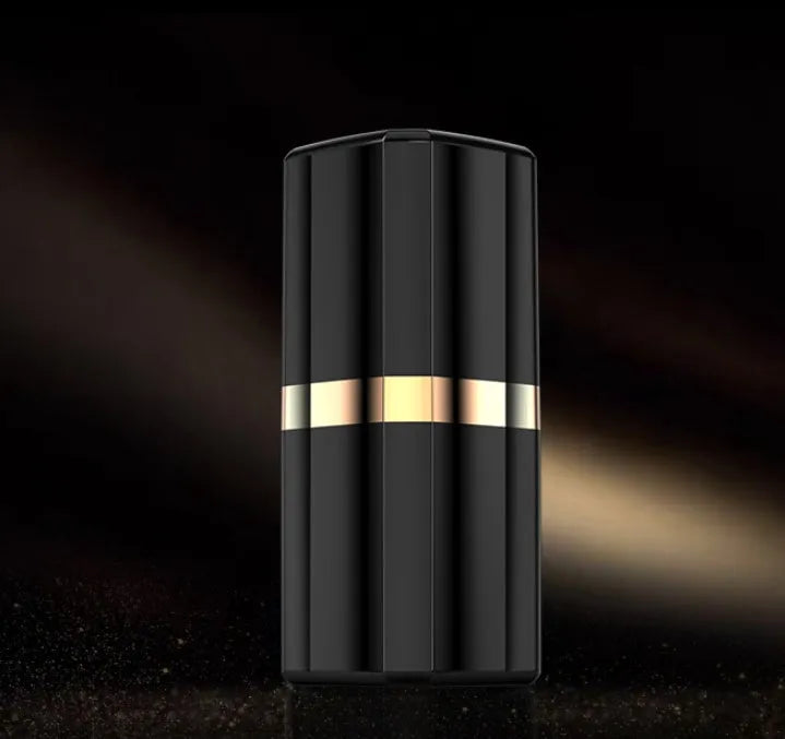 Lipstick-style wireless Bluetooth earphones in charging case, available in black, pink, purple, and white colours.