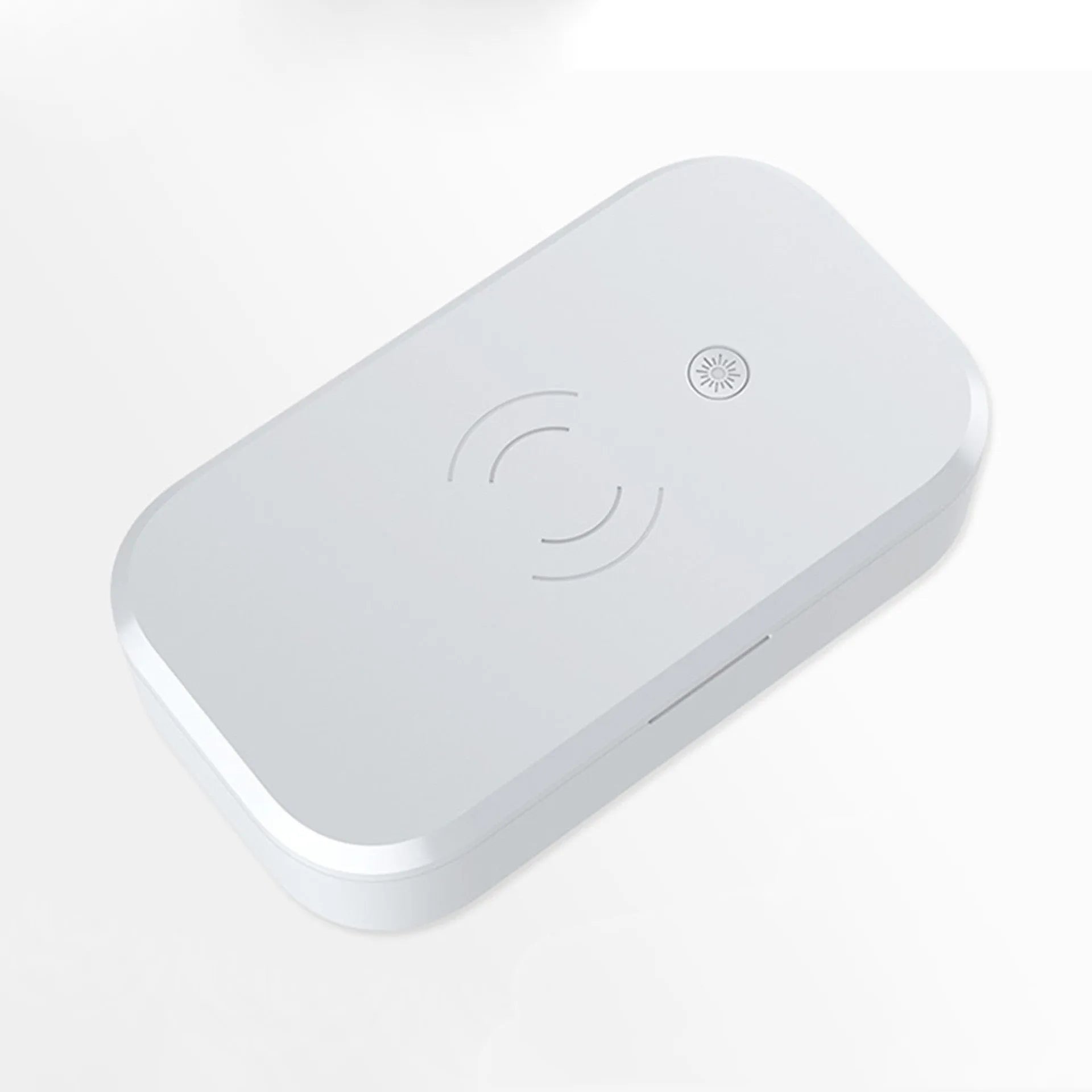 White ultraviolet disinfection box with wireless charging for nail tools and mobile phones