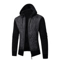 Men's grey corduroy hooded sweater coat with cinched waist and wool composition