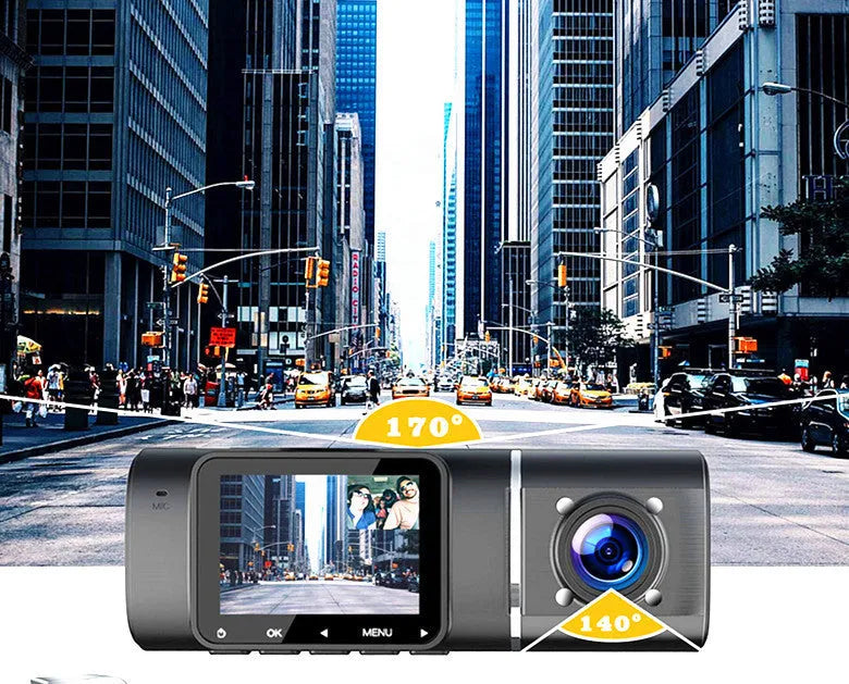 Standard black 1080p dash cam with 1.5-inch screen shown with car charger and mounting stand.