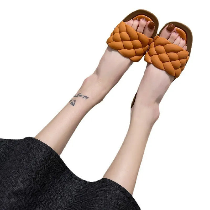 Women's plaid pattern PVC beach sandals with a thick anti-skid sole in multiple colours.