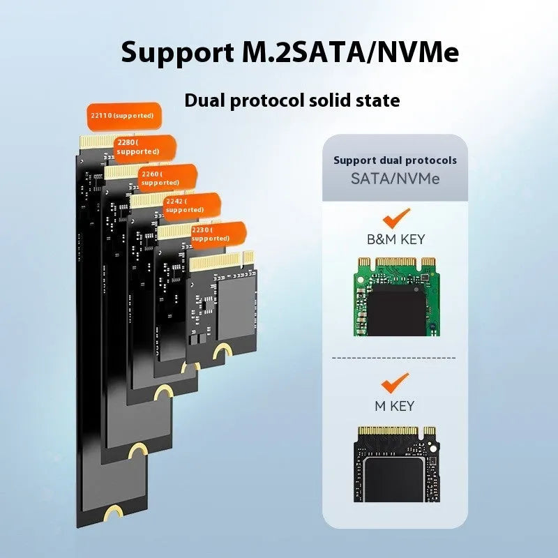 Black external USB-C NVMe SSD enclosure for M.2 drives with 10Gbps transfer speed