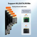 Black external USB-C NVMe SSD enclosure for M.2 drives with 10Gbps transfer speed