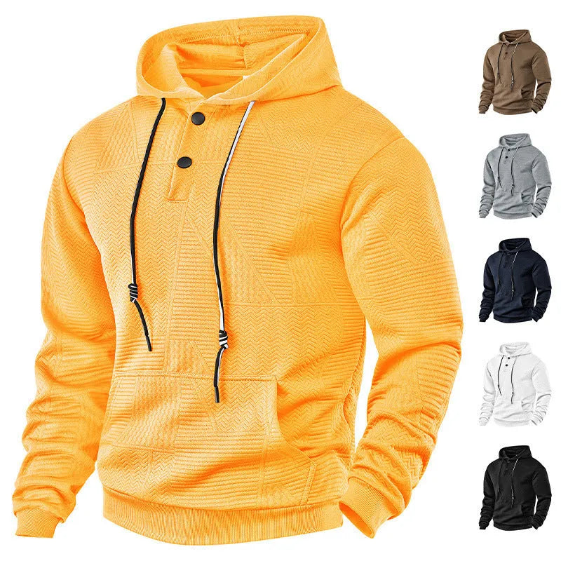 Men's pullover hooded sweater in solid colour, loose fit, long sleeve, available in six colours