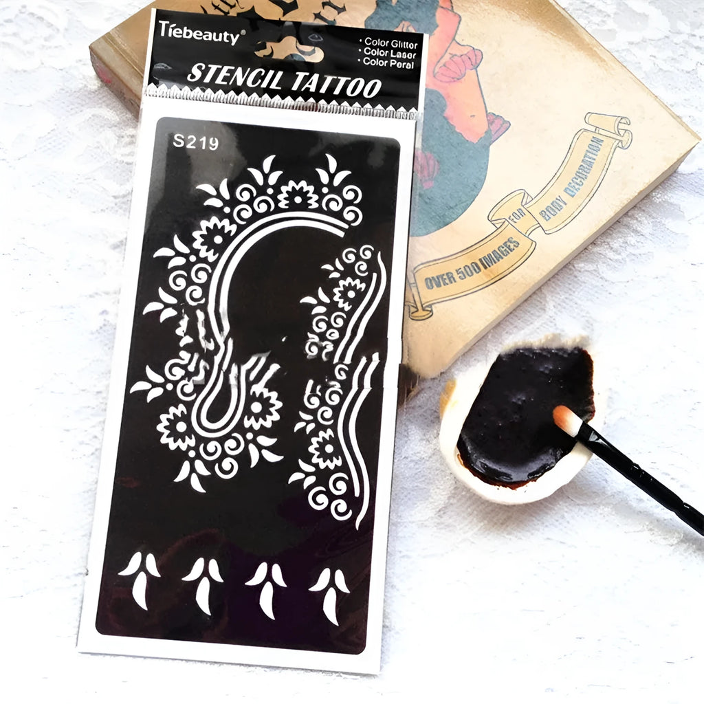 Hollow geometric tattoo template sticker on water transfer paper in multiple colour options.