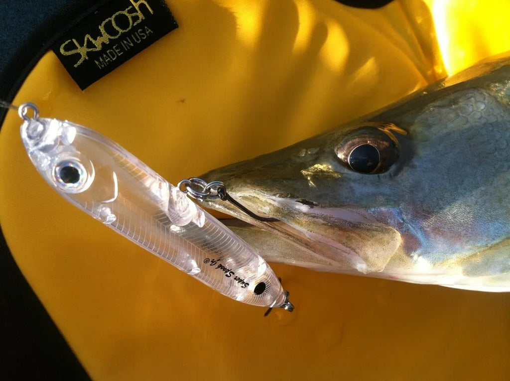 Transparent 9.5cm blank fishing lure body with pre-drilled 7mm eye holes for DIY assembly.