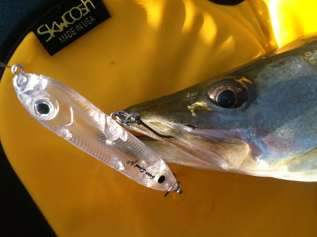 Transparent 9.5cm blank fishing lure body with pre-drilled 7mm eye holes for DIY assembly.