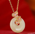 Peach blossom Hetian jade bracelet sterling silver flower shape 6mm inlaid stone
