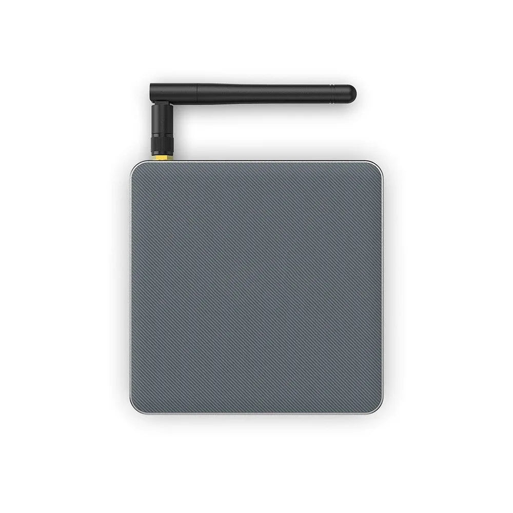 Android smart TV box with 8K output, RK3566 processor, and compact square design