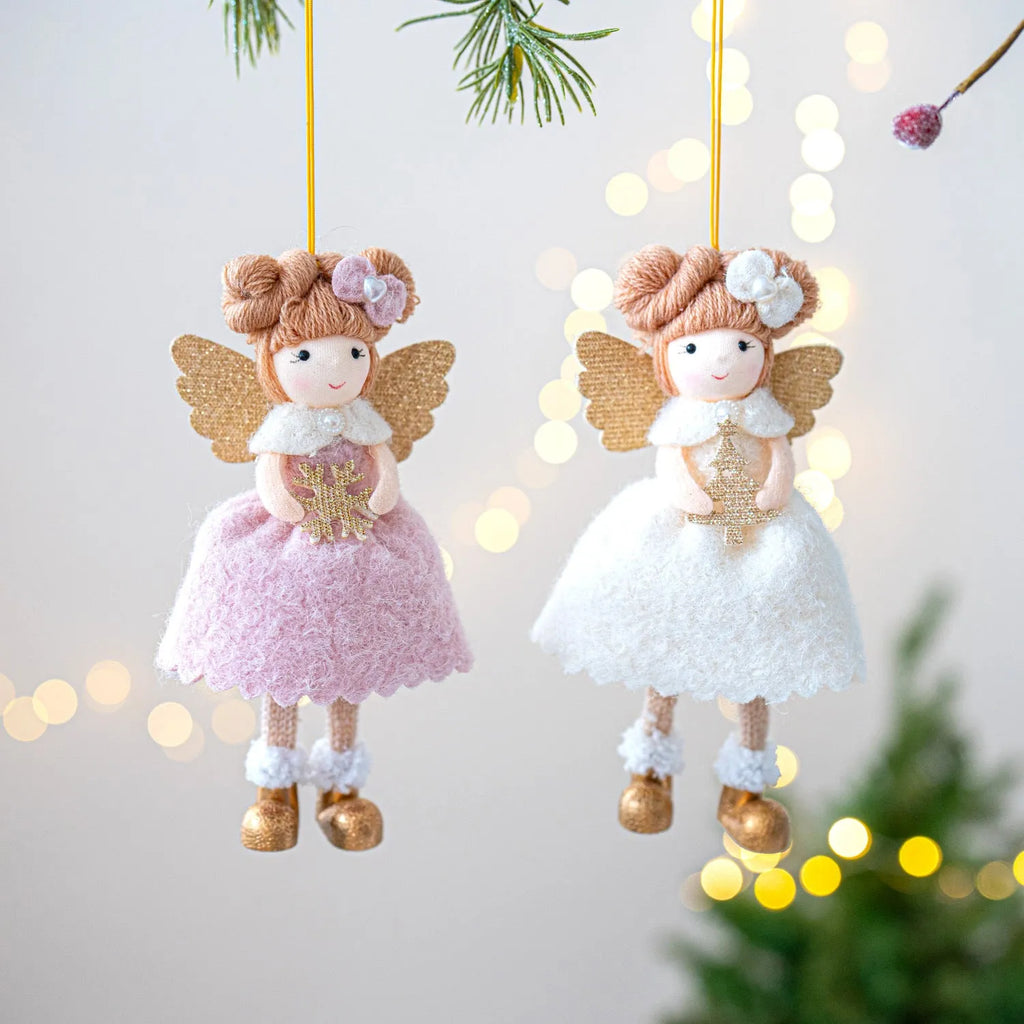 Pink and white cloth angel wings plush Christmas pendant ornament
