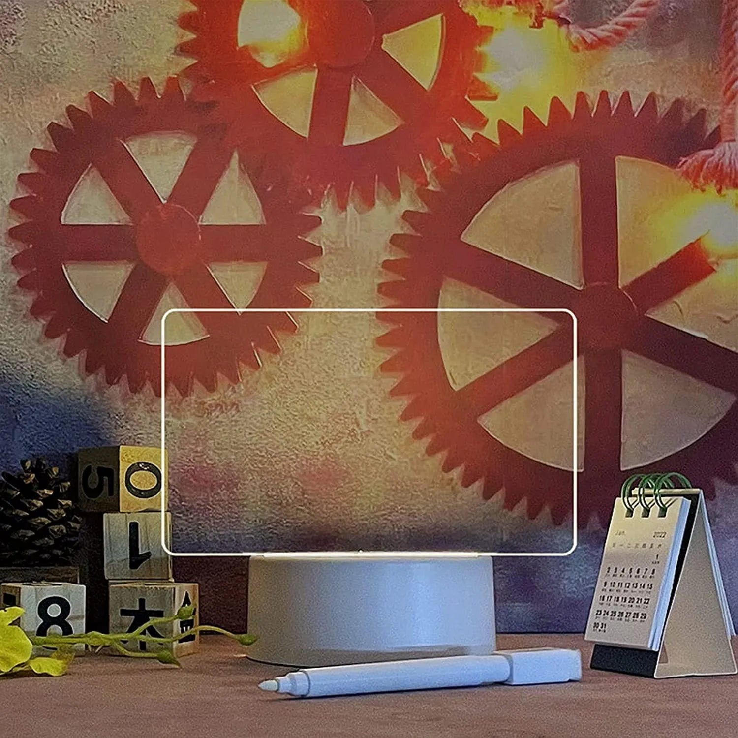 Acrylic message board night lamp with warm USB light and round note display