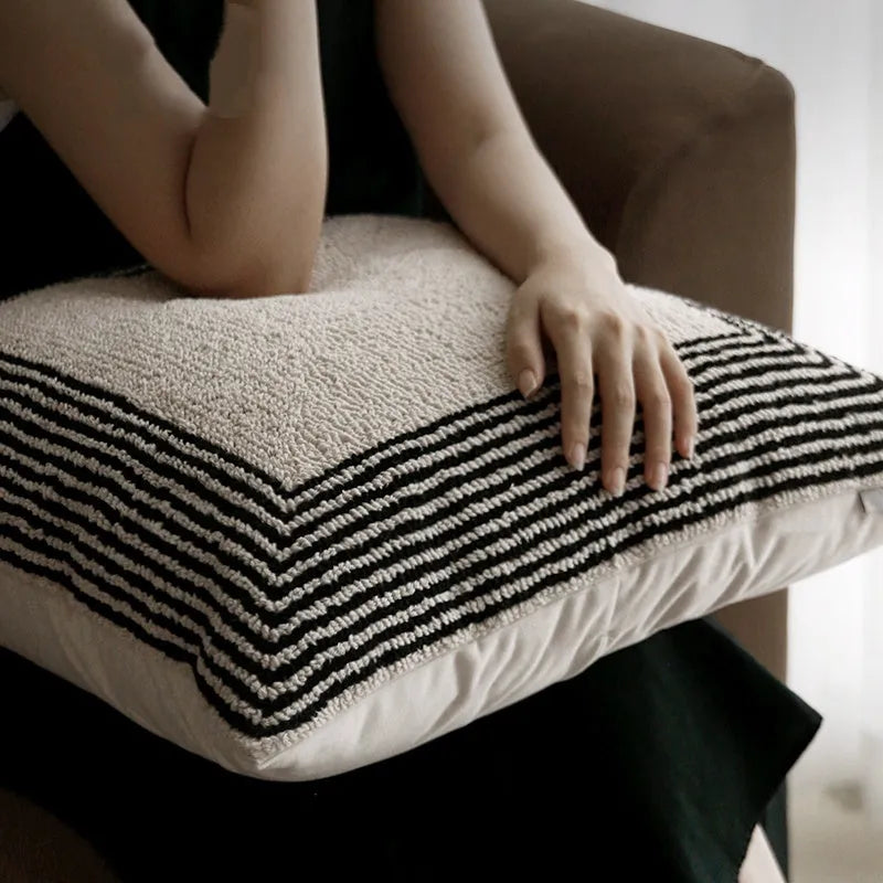 Black and white geometric towel embroidery square pillow cover 50x50cm for sofa cushion