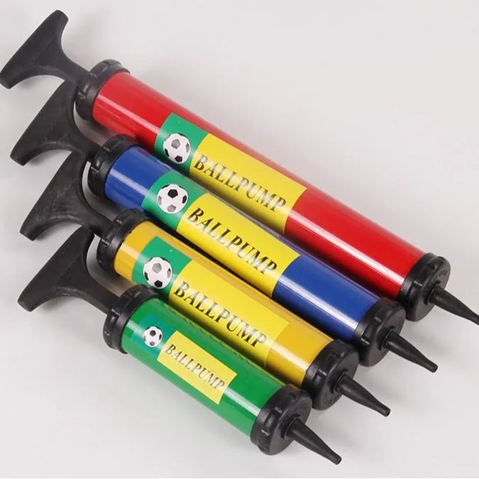 Manual plastic air pump for balls and balloons in mixed colours with size options from 6 to 12 inches