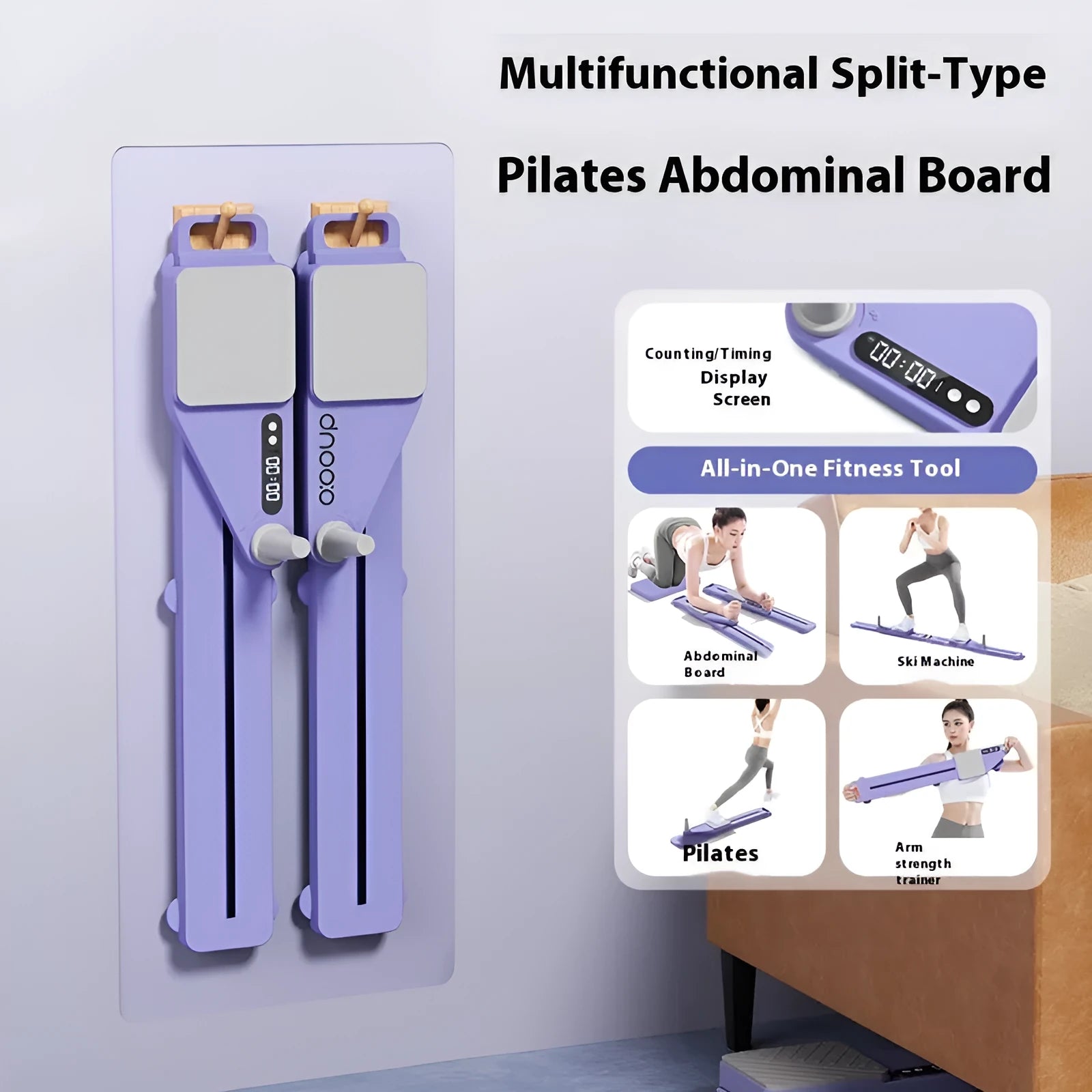 85cm long multifunctional split skiing machine trainer in peach sky pink on a home floor.