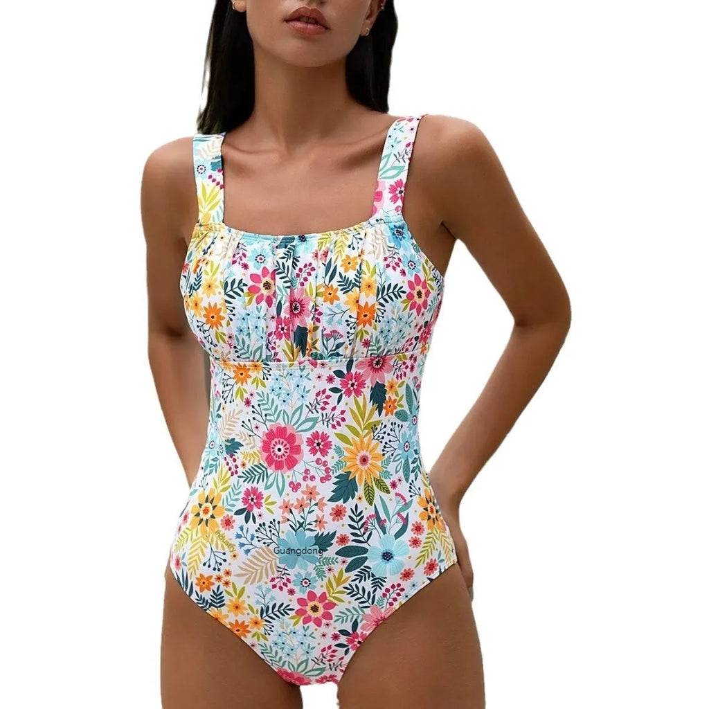 Women's one-piece swimsuit with full-bed floral print in polyester fabric