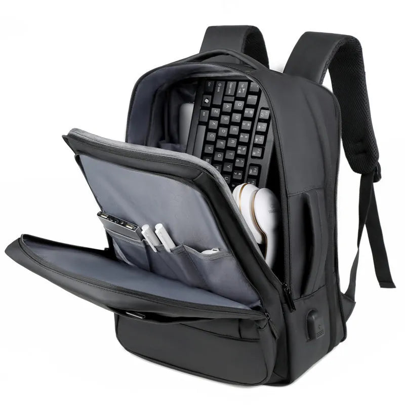 Men's waterproof Oxford cloth backpack with curved shoulder strap in black or grey