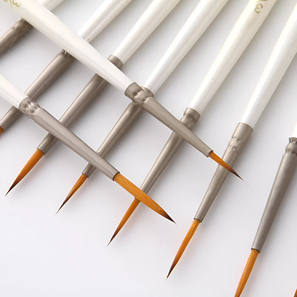 Set of 12 fluorescent brush-tip art markers in a solid wood pen holder for watercolour and acrylic painting.