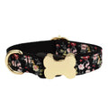 Flat nylon dog collar with a printed grid pattern and a bone-shaped buckle in multiple colour options.