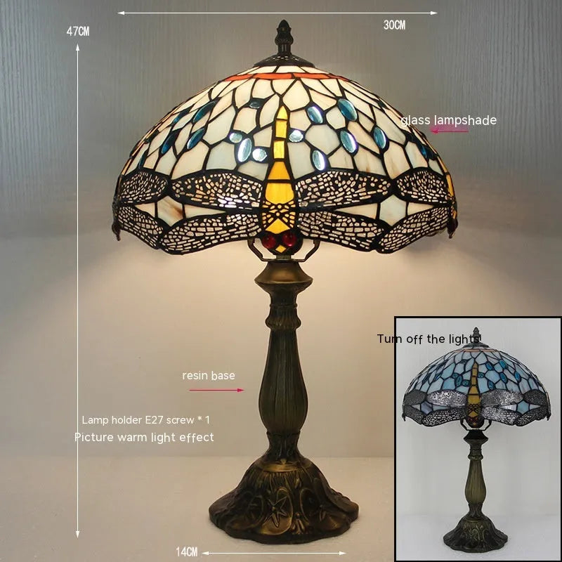 Stone table lamp with Tiffany dragonfly design in European retro style