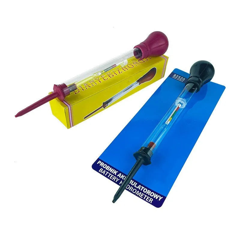 Electrohydraulic hydrometer for automobile battery electrolyte testing with glass construction