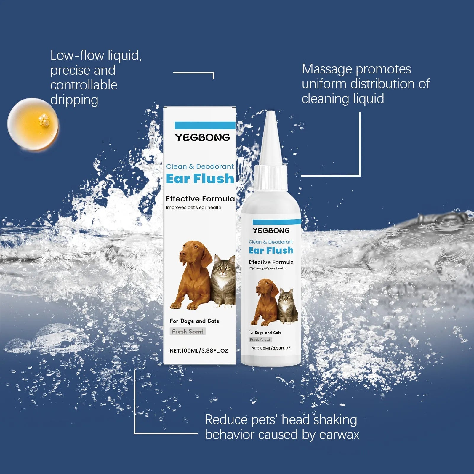 100ml pet ear cleaner bottle with applicator for cats and dogs