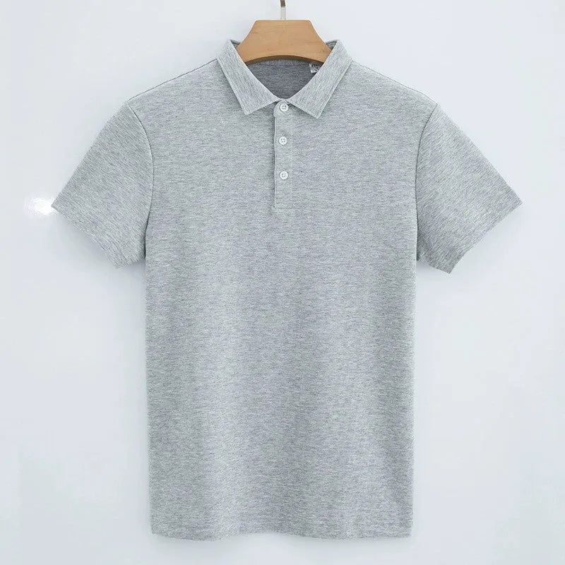 230g double-sided cotton non-ironing air layer polo shirt for men short sleeve solid colour top in black