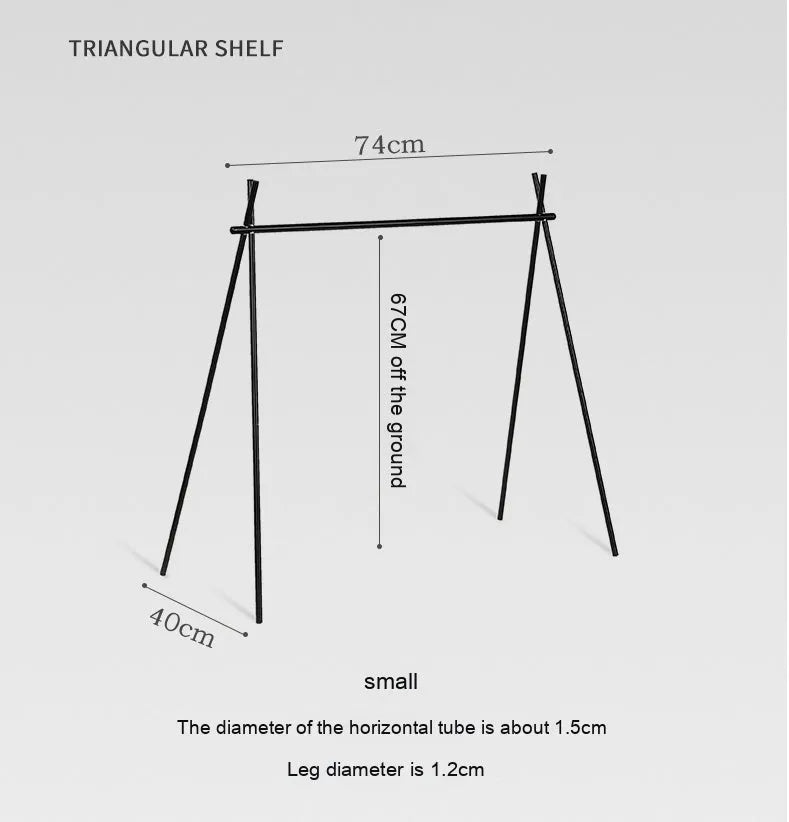 Aluminium alloy foldable camping drying rack with triangle frame and multiple hooks