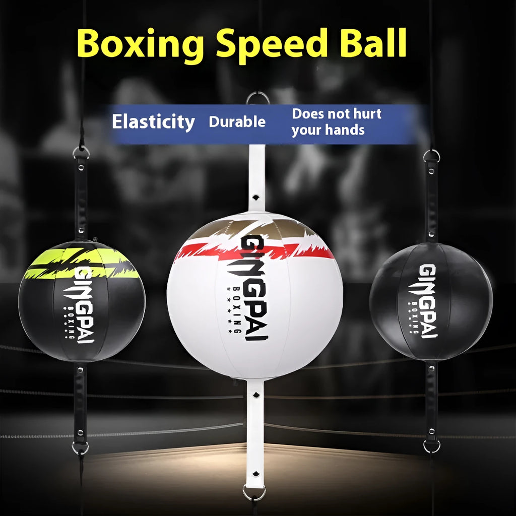 Hanging boxing speed ball in three colour options: black, black and green, or white