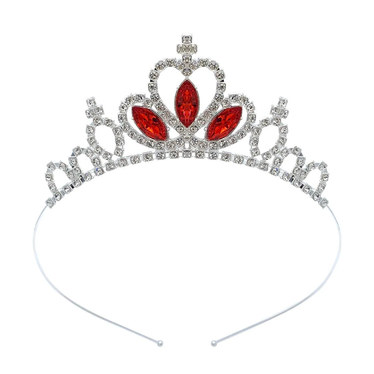 Gold alloy princess crown headdress with red diamond coloured stones for girls birthday party