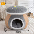 Mushroom-shaped thermal plush cat bed in gray, pink or purple colour options