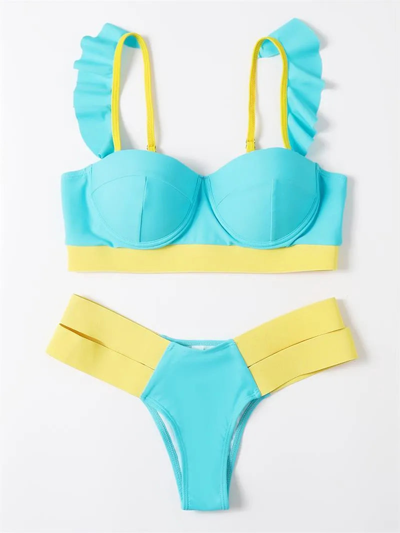 Women's bikini swimsuit with steel push-up board in nylon fabric, showing colour options