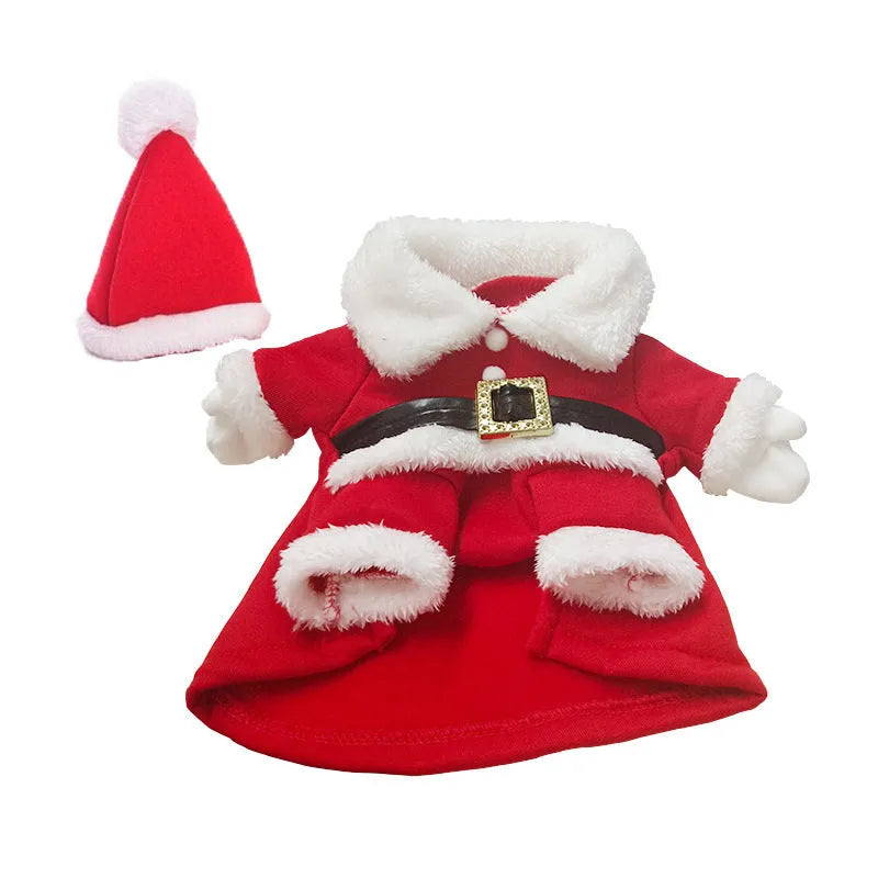 Red polyester dog Christmas sweatshirt with matching hat