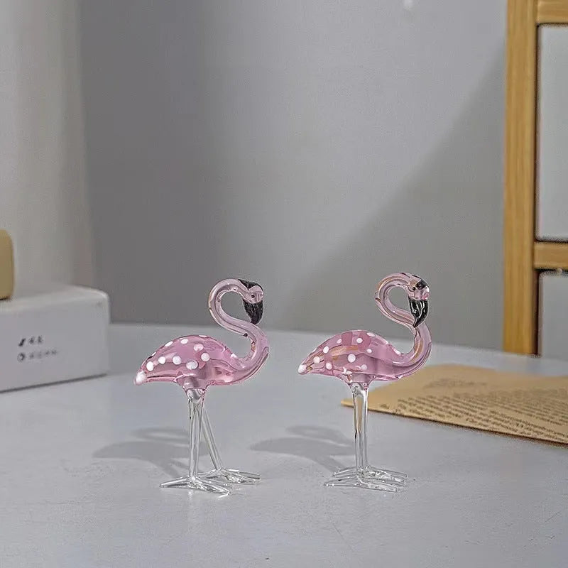Pink crystal flamingo decorative prop for modern home table or shelf display.