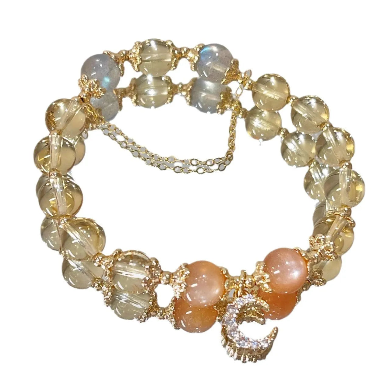 Women's Chinese style crystal bracelet with 14K gilded electroplating and diamond shaped beads