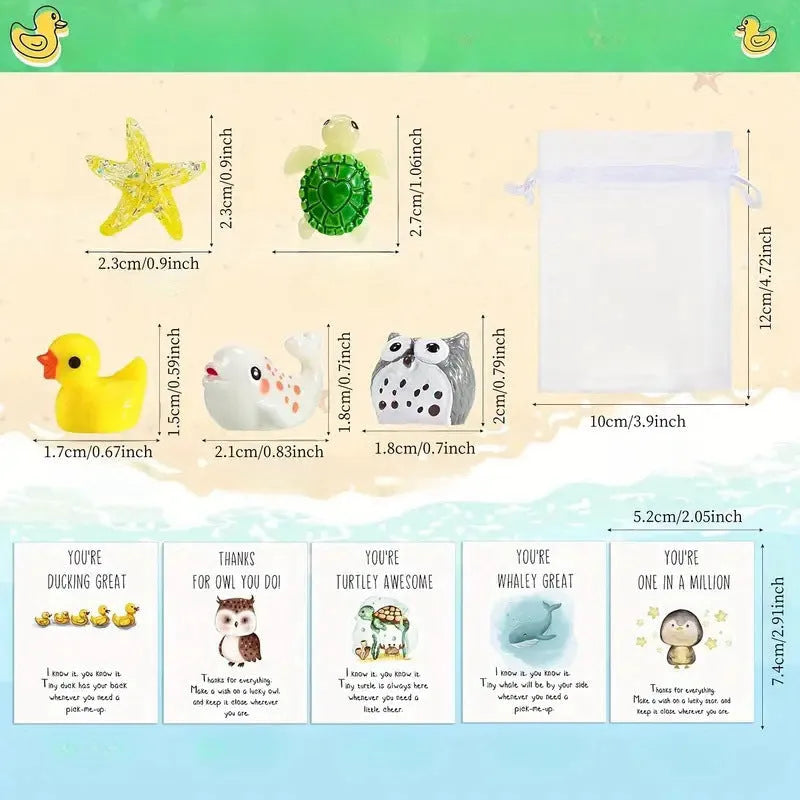 Set of resin pun inspiration greeting cards showing various designs for office gifts and pocket tokens