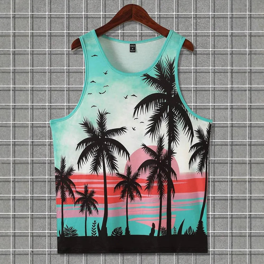 Men's solid-colour sleeveless vest in pinhole cloth fabric on a hanger.