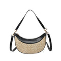 Women's straw crossbody bag with dumpling shape, contrast stitching and single shoulder strap