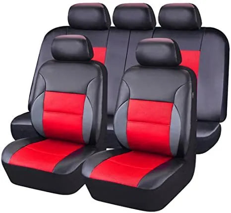 Artificial leather car seat covers in multiple colours with hook attachments for front and rear seats