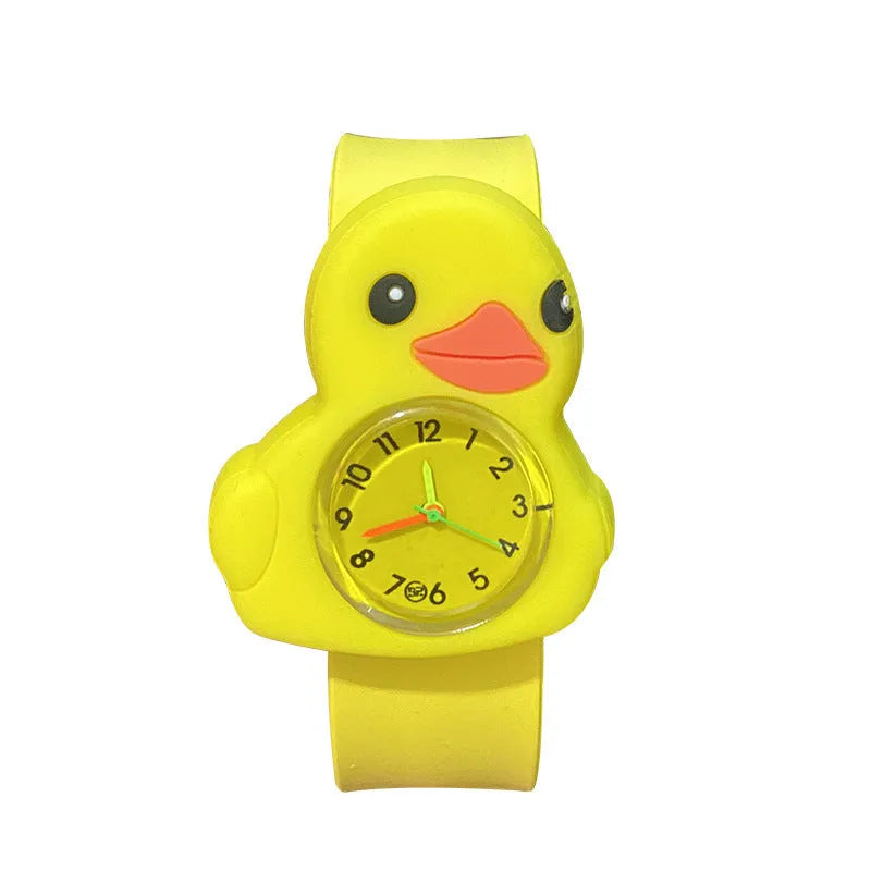 3D cute cartoon kids silicone watch with a 3.6cm face in a Black panda design showing the time on a white background