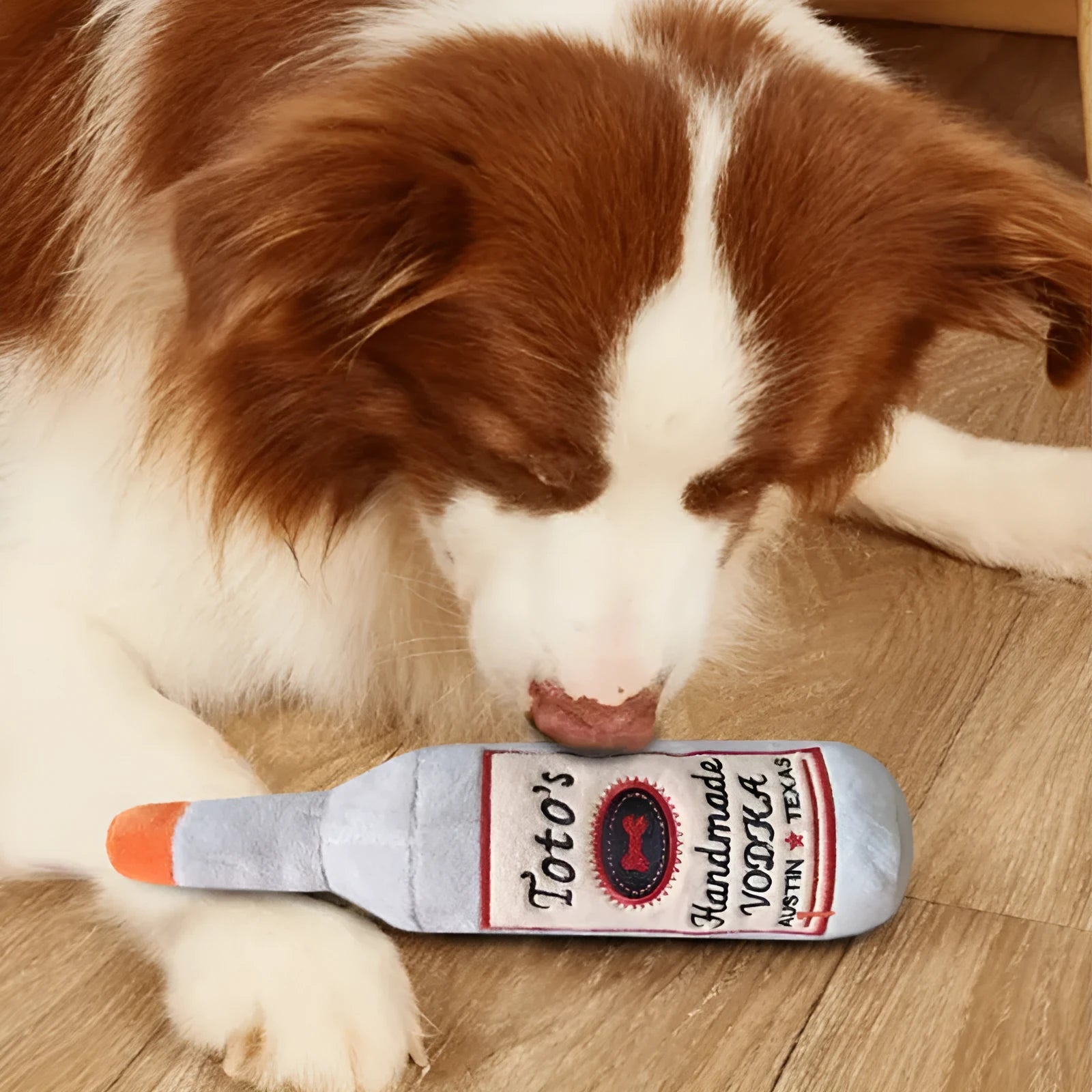 Brown plush wine bottle shaped dog toy with squeaker for small medium dogs