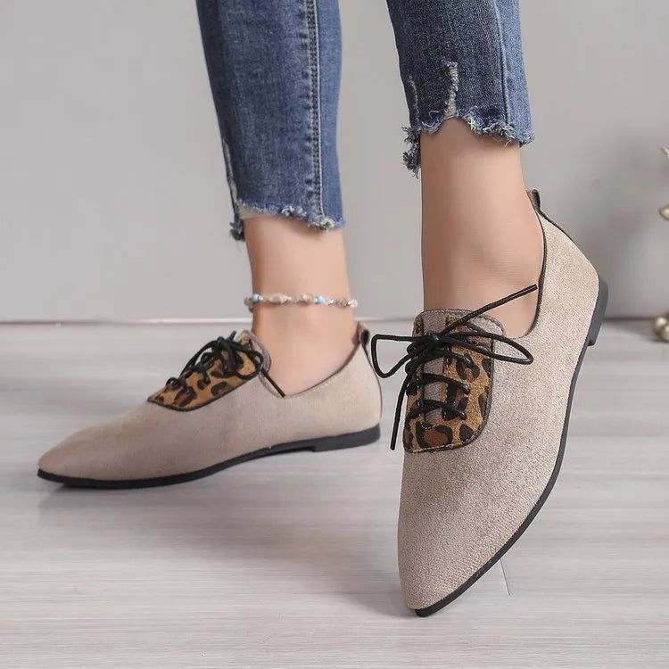 Beige leopard print pointed toe pumps for women in plus sizes with artificial PU upper and rubber sole