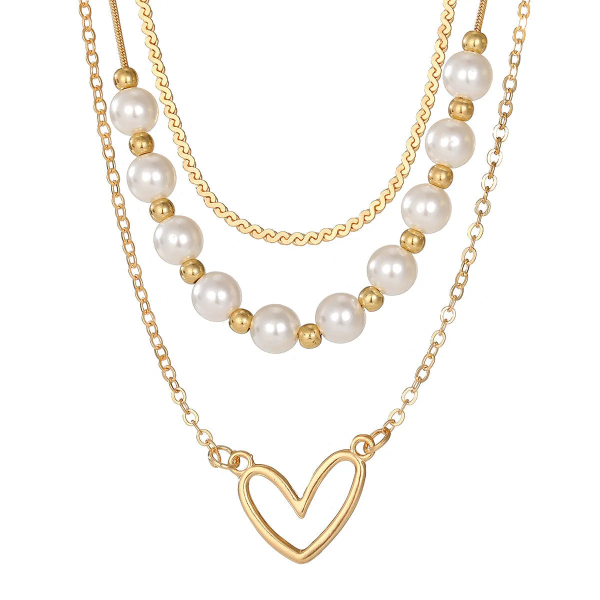 Vintage gold heart pendant necklace with pearl chain design in three colour options