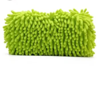 Silvery green microfiber car wash sponge with textured surface measuring 14 by 25 centimetres